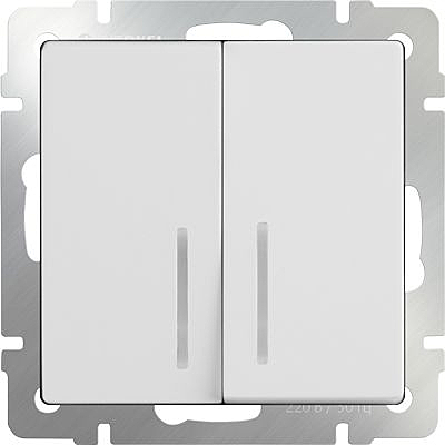 Выключатель Werkel Белый WL01-SW-2G-2W-LED/ Выключатель двухклавишный проходной с подсветкой (белый)
