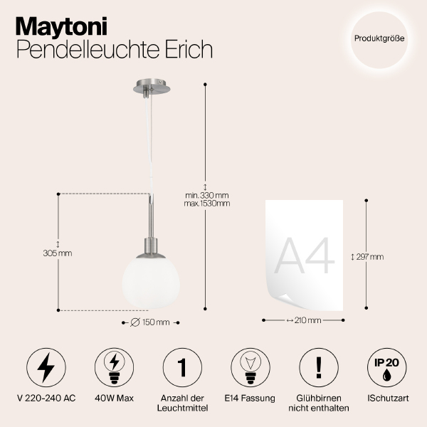 Светильник подвесной Maytoni Erich MOD221-PL-01-G