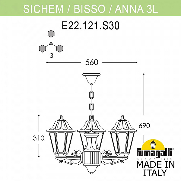 Уличный подвесной светильник Fumagalli Anna E22.120.S30.AYF1R