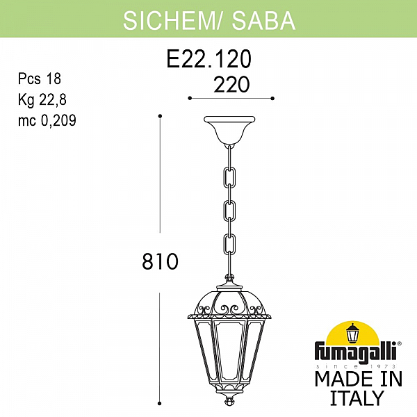 Уличный подвесной светильник Fumagalli Saba K22.120.000.AXF1R