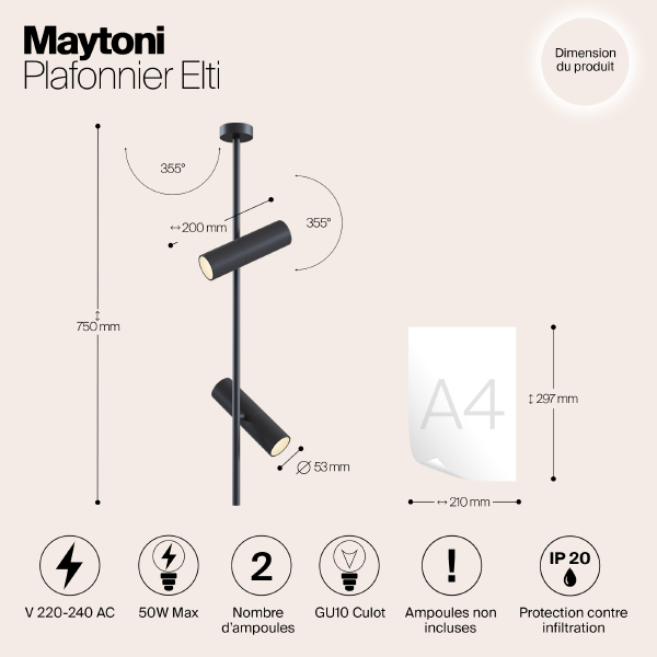 Светильник потолочный Maytoni Elti C021CL-02B