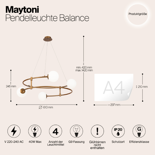 Подвесная люстра Maytoni Balance MOD317PL-04G