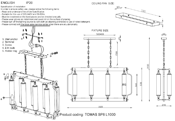 Подвесная люстра Crystal Lux Tomas TOMAS SP8 L1000 CHROME