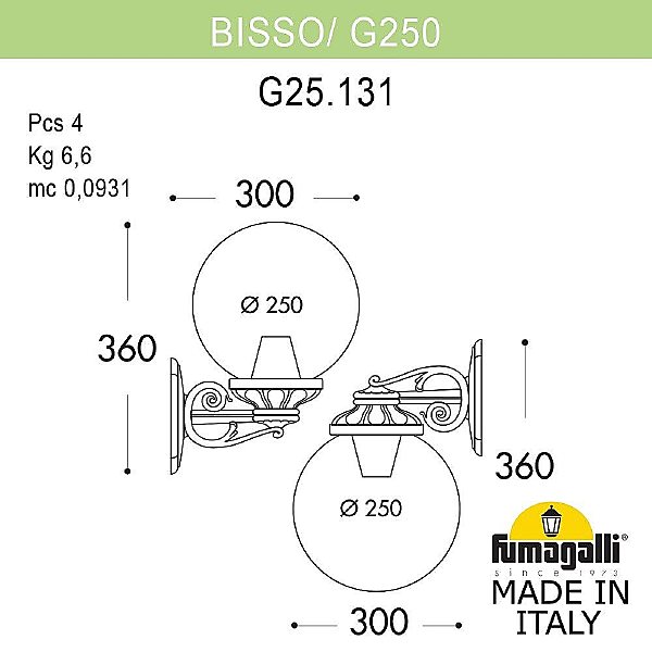 Уличный настенный светильник Fumagalli Globe 250 G25.131.000.WZF1RDN