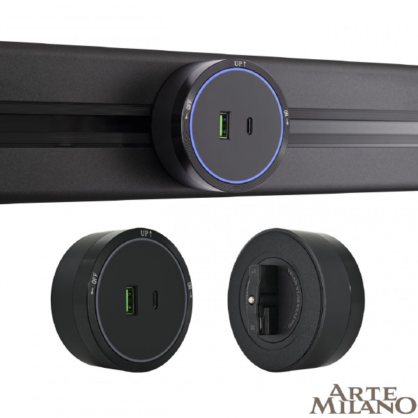 Трековая розетка Arte Milano Am-track-sockets 380066TS LED/USB-Type-C Black