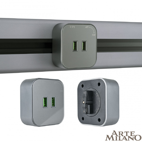 Трековая розетка Arte Milano Am-track-sockets 380022TS/USBx2 Grey