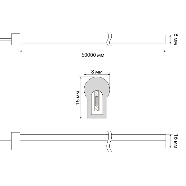 Светодиодный шнур Uniel ULS-N21-2835-120LED/m-8mm-IP67-220V-8W/m-50M-GREEN бобина