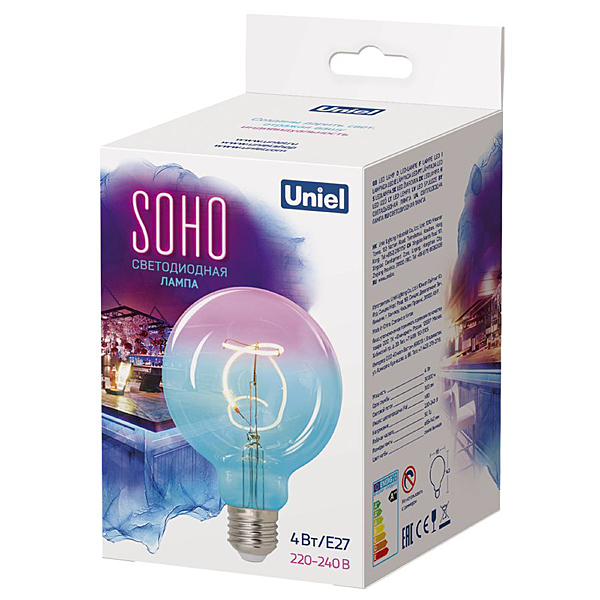 Светодиодная лампа Uniel Soho серия Лампы светодиодные LED-SF01-4W/SOHO/E27/CW BLUE/WINE GLS77TR