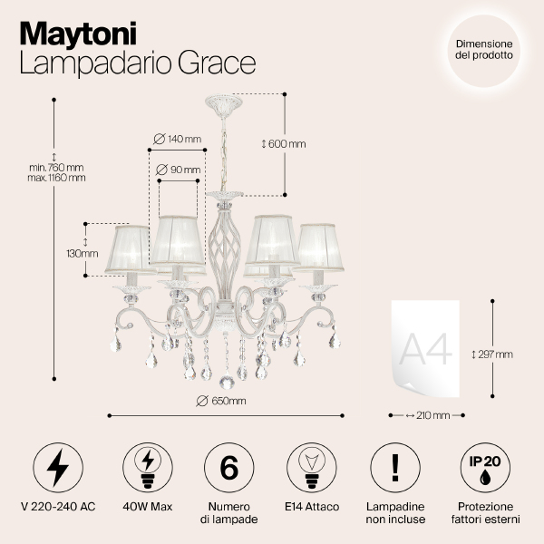 Подвесная люстра Maytoni Grace ARM247-06-G